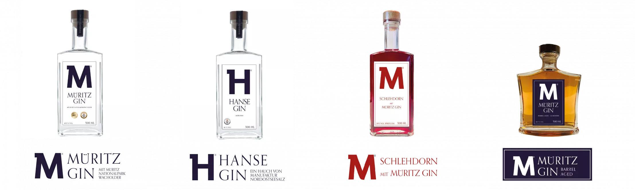 Die Müritz Gin Familie mit Wildwacholderbeeren aus dem Nationalpark und Botanicals in natürlicher Umgebung